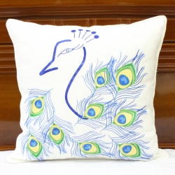 Peacock feathers embroidered pillow cover with pipping